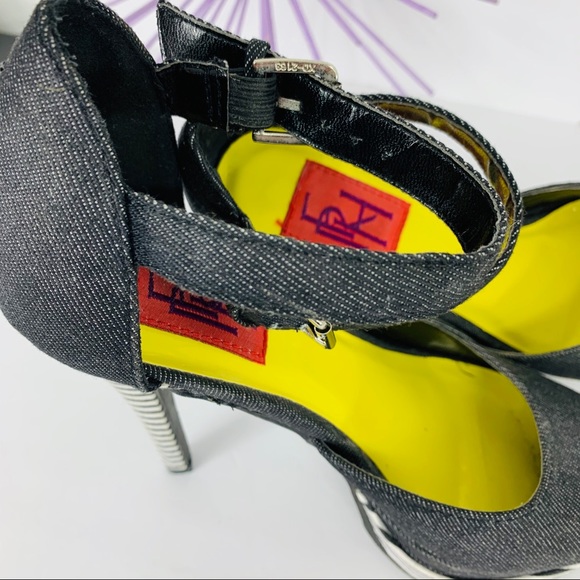 FRH /Black Jean Striped Double Platform Strap Heel - Picture 7 of 9